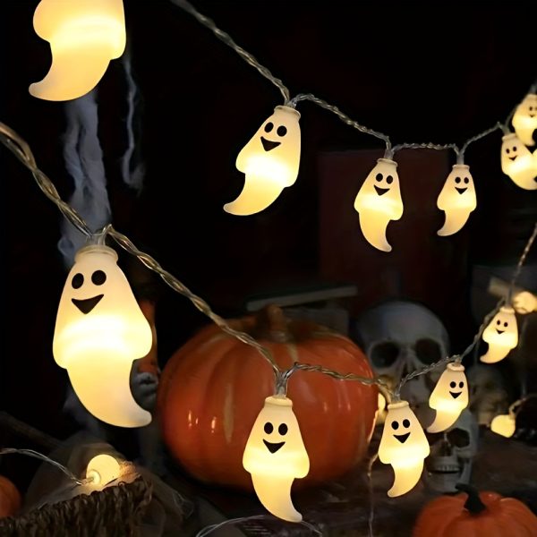 Halloween Ghost Lights String Set, 10-LED Battery-Powered Hanging Decorations, Indoor Outdoor Room Bedroom Festive Accessories, No Batteries Included, Non-Plug Plastic Material for Party Atmosphere