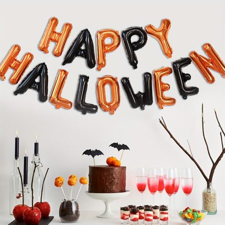 14-Piece Happy Halloween Balloon Set - Aluminum Film Letter Balloons for Halloween Party Wall Decor, 16 Inch - No Electricity Required, Suitable for Ages 14+