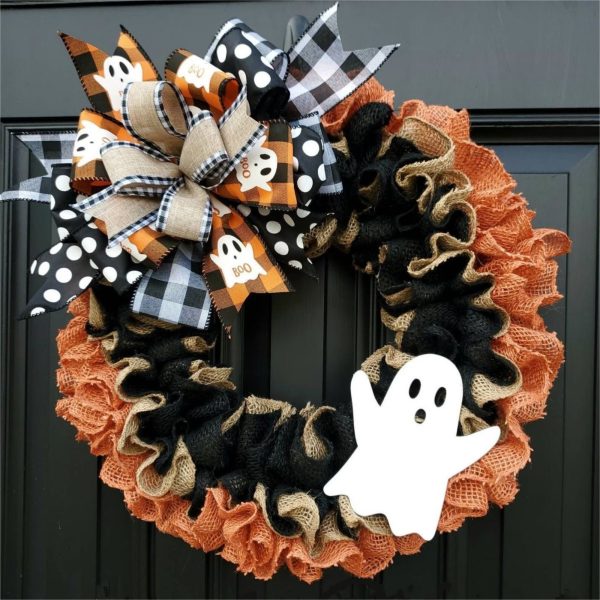 Spooky 40cm Halloween Ghost Wreath for Front Door, Haunted Mansion Decor, Indooru002FOutdoor, Thanksgiving & Halloween