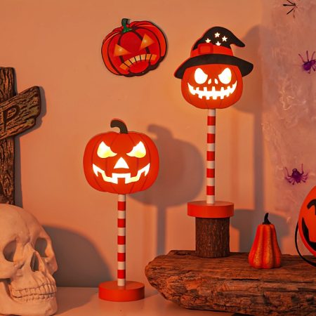 1 pc, Halloween decoration, desktop ornaments, LED glowing pumpkin Light, small night lights on the table, Witch Hat Pumpkin, scene props, battery box powered, haunted house decoration, scary Halloween