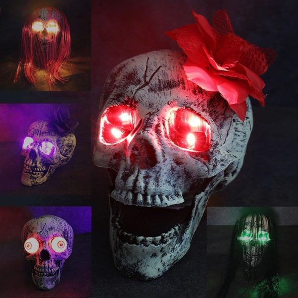 Terrifying Halloween LED Skull Lights Glowing Halloween Skull Sculptures Ghost House Party Halloween Decoration