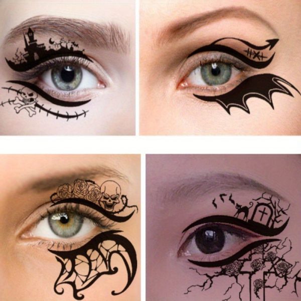 20pcs Halloween Makeup Set: Spider Web & Bat Eyeshadow Temporary Tattoos - Easy Apply Eyeliner Stickers for Festive Face & Eye Decor