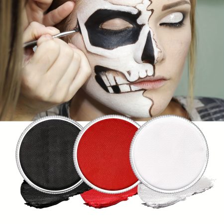 Professional Face & Body Paint Kit - Paste, Mixed Color System (Blacku002FRedu002FWhite), Special Effects Makeup for Clown, Zombie, Vampire, Skeleton, Cosplay, Halloween - Water-Based, 3x30g Pack