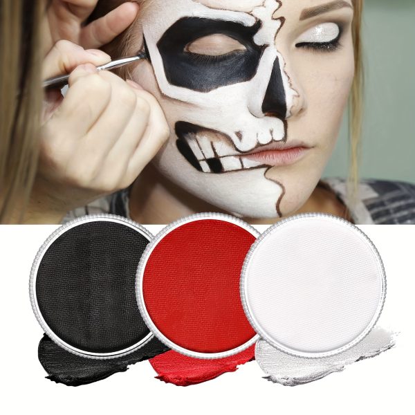 Professional Face & Body Paint Kit - Paste, Mixed Color System (Blacku002FRedu002FWhite), Special Effects Makeup for Clown, Zombie, Vampire, Skeleton, Cosplay, Halloween - Water-Based, 3x30g Pack