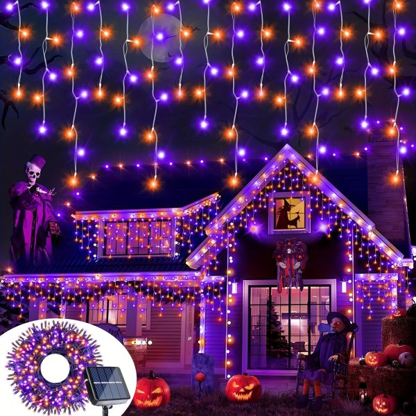 Solar-Powered Halloween String Lights - Orange & Purple, 8 Modes, Perfect for Decorations, Parties, Patio