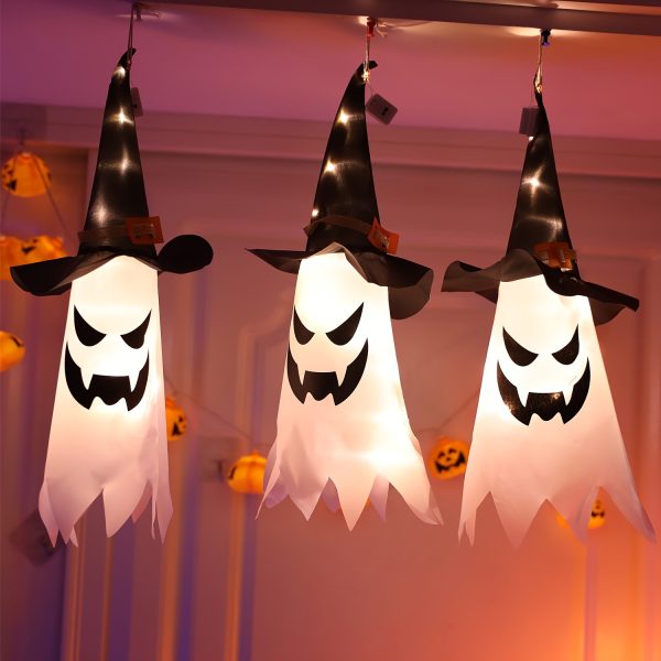 3pcs, 3-Pack Halloween Ghost & Witch Hat String Lights, Lighted Outdoor Decorations for Yard, Garden, Tree, Party