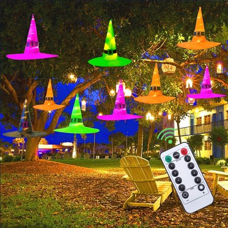 9Pcs Halloween String Lights Outdoor Halloween Decorations Witch Hat Hanging Lights Outdoor Glowing Halloween Decorations With 8 Lighting Modes For Tree Garden Porch Yard