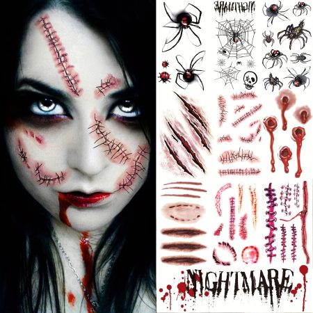 18 Sheets Halloween Spider Web Face Tattoo Stickers, Horror Spider Web Witch Makeup for Halloween Face Tattoo, Spider Pumpkin Ghost Death Demon Demon Temporary Tattoos Men And Women Adult Zombie