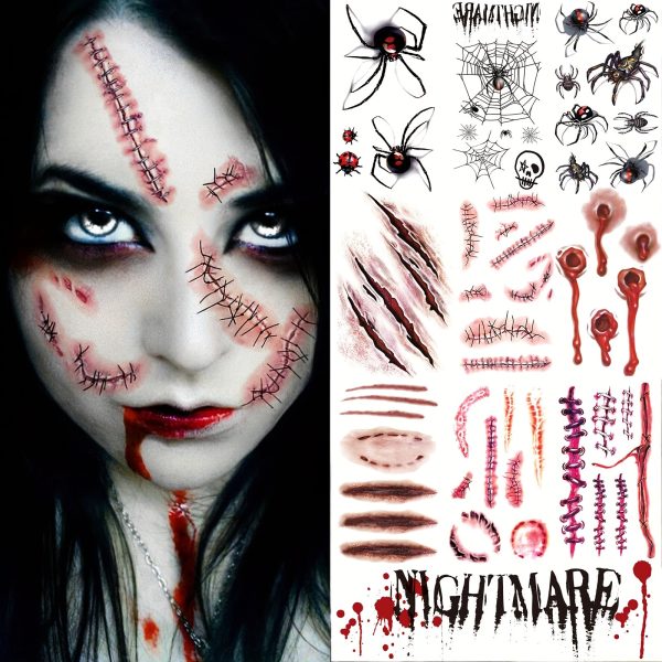 18 Sheets Halloween Spider Web Face Tattoo Stickers, Horror Spider Web Witch Makeup for Halloween Face Tattoo, Spider Pumpkin Ghost Death Demon Demon Temporary Tattoos Men And Women Adult Zombie