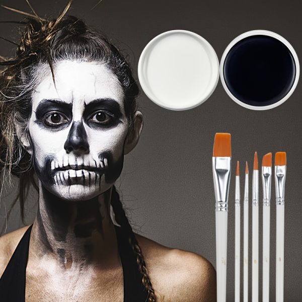 Clown Makeup Kit, White Black Red Face Body Paint, Pro Oil Based Body Paint For Adults, SFX Joker Zombie Vampire Skeleton Cosplay Halloween Makeup With 6 Painting Brushes, 30gu002F1.05oz