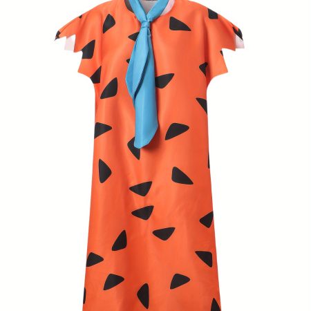 2pcs Flintstones Themed Blue Necktie & Crew Neck Cosplay Costume for Men - Halloween Party Outfit