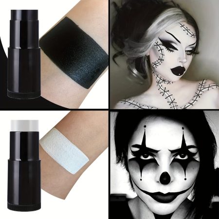 Professional Black & White Face and Body Paint Kit with Brush - High Pigment, Washable Makeup Set for Halloween, Clowns, Zombies, Cosplay SFX