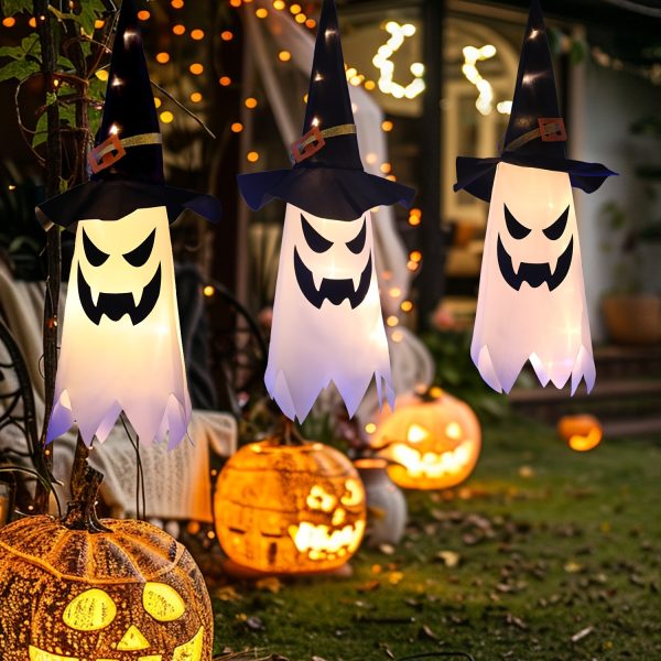 Bamda's 3pcs Halloween LED Lights with Wizard Hat - Battery Operated, Perfect for Spooky Decorations