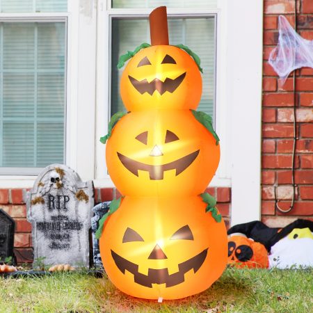 5 FT Halloween Inflatable 3-Pumpkins With Led Light Outdoor Yard Lawn Garden Blow Up Ghost Halloween Decoration