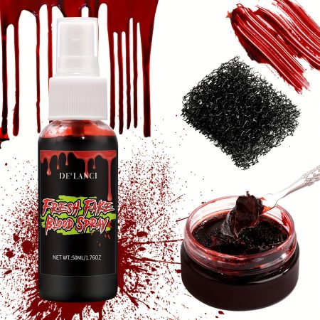 Washable For Clothes, Eyes, Face And Skin - False Blood Spray Blood Sprinkling Bag+false Scar Coagulation Gel+Stipple Sponge, False Blood Makeup Kit For Halloween Vampires, Zombies And Sfx Wounds. for Halloween