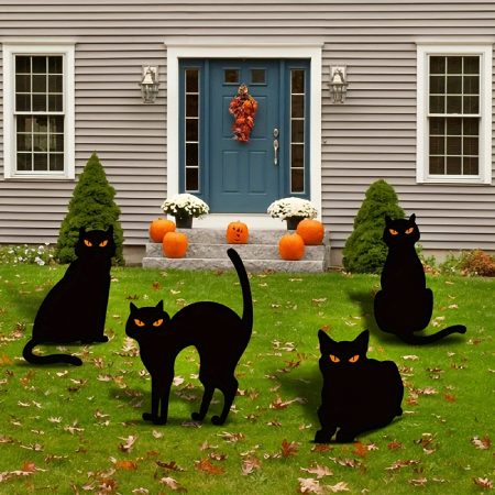 Halloween Outdoor Decoration 15 Inch Metal Scary Black Cat Scary Silhouette With Glow In Orange Eyes Halloween Garden Stakes Metal Yard Stakes Decor For Yard Garden Lawn Outdoor Party Ornaments