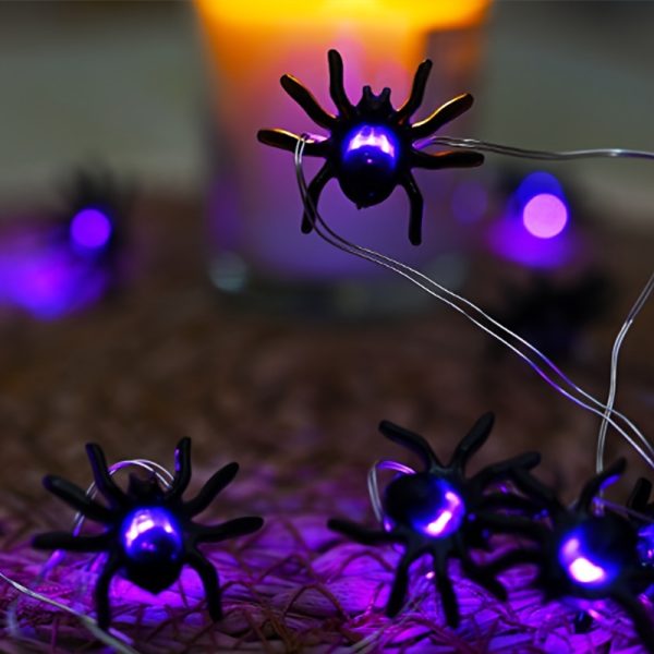 1pc LED Purple Spider String Lights, Halloween Battery Box, Holiday Decorative Color Lights, Can Be Used For Party, Haunted House, Props Arrangement