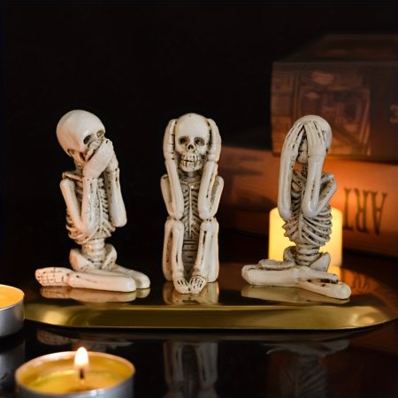 3pcs Spooky Resin Skeleton Statue Set - 'Don't Listen, Don't Look, Don't Talk' Theme - Perfect for Halloween Decor & Haunted House Ambiance