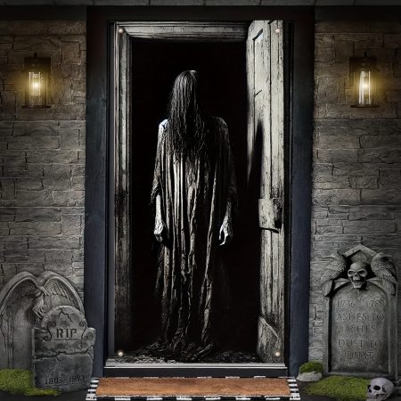 1pc Polyester Halloween Door Banner 35x70 inch - Spooky Ghost Design, No-Electricity Needed for Entryway, Room, Garden - Suitable for Christmas, Halloween, Day of the Dead Celebrations