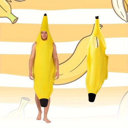 Adult Banana Costume, Polyester Fruit Outfit, One Size Fits Most, for Christmas, Halloween, Harvest Fest, Holiday Parties, No Electricity Required, Featherless, Novelty Party Wear