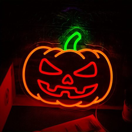 1PC Christmas Pumpkin Neon, Pumpkin Neon, Halloween Neon, Adjustable Lights For Halloween Decorations, Living Room, Bedroom, Bar, Etc., Can Be Used For Halloween Party Decorations, Bars, Man Caves, Birthday Gifts.